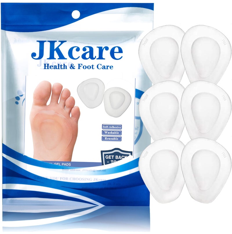 JKcare Gel Metatarsal Pads (Adhesive-Backed), Ball of Foot Cushions, Forefoot Support for Metatarsalgia, Mortonâ€™s Neuroma, Aching Feet Pain Relief- 6 Pack - Image 1